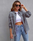 Light Slate Gray Distressed Drop Shoulder Denim Jacket