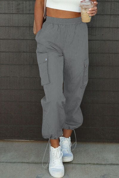 Dark Slate Gray Drawstring Elastic Waist Pants with Pockets