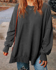 Dark Slate Gray Dropped Shoulder Round Neck Long Sleeve Blouse