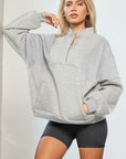 Light Gray Half Zip Dropped Shoulder Sweatshirt