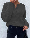 Light Gray Notched Long Sleeve Sweater