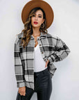 Light Gray Plaid Button Up Collared Neck Jacket