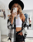 Gray Plaid Button Up Dropped Shoulder Jacket