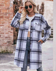 Gray Plaid Dropped Shoulder Longline Jacket