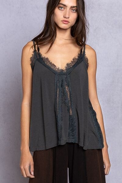 Dark Gray POL Lace Detail V-Neck Cami