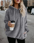 Dim Gray Quarter-Zip Drawstring Teddy Hoodie