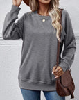 Dim Gray Round Neck Long Sleeve Sweatshirt