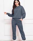 Dark Slate Gray Round Neck Long Sleeve Sweatshirt and Pants Set