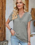 Rosy Brown V-Neck Petal Sleeve T-Shirt