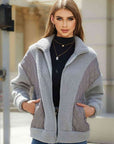 Light Slate Gray Zip-Up Collared Neck Jacket