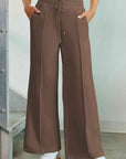 Dark Gray Drawstring Wide Leg Pants with Pockets