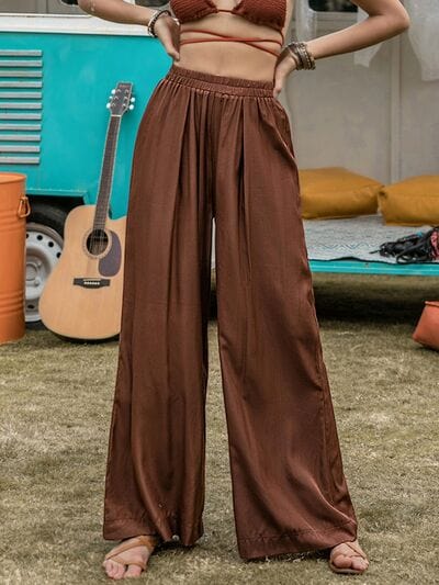 Dark Olive Green High Waist Wide Leg Pants