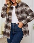 Gray Plaid Collared Shirt Jacket