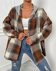 Gray Plaid Drawstring Hooded Jacket