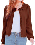 Saddle Brown Collared Long Sleeve Button Down Cardigan