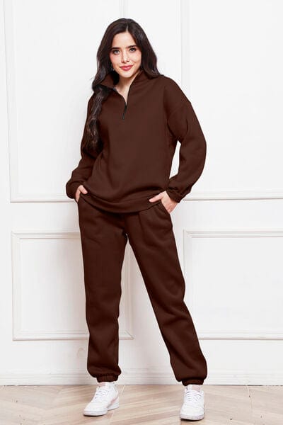 Black Half Zip Long Sleeve Sweatshirt and Pants Set