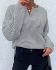 Gray Notched Long Sleeve Sweater