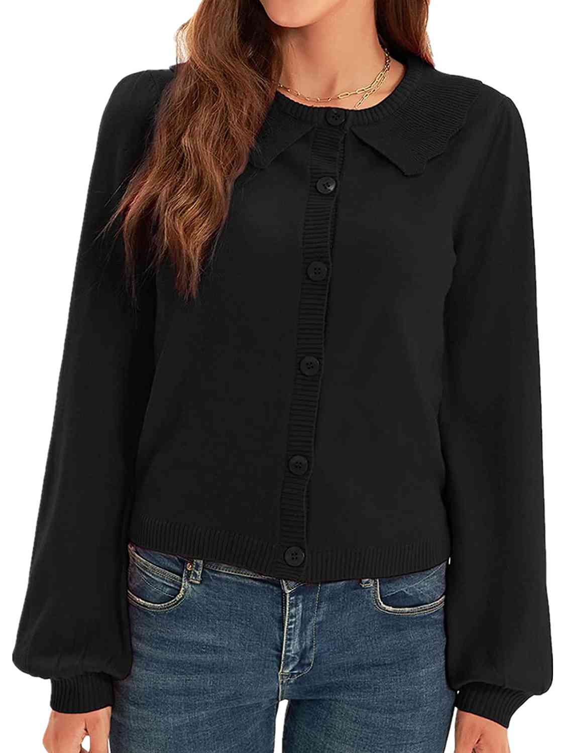 Black Collared Long Sleeve Button Down Cardigan