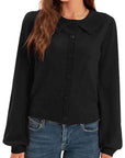 Black Collared Long Sleeve Button Down Cardigan