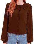 Dark Red Collared Long Sleeve Button Down Cardigan