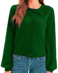 Dark Green Collared Long Sleeve Button Down Cardigan