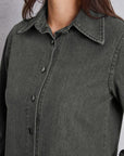 Dark Slate Gray Collared Neck Button Up Denim Top