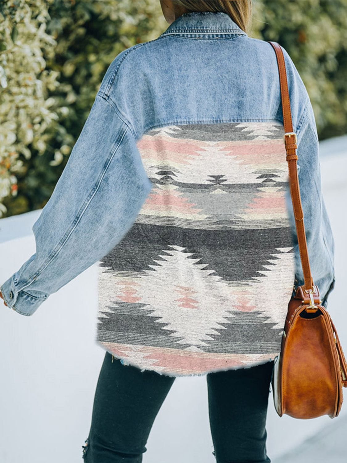 Gray Collared Neck Dropped Shoulder Denim Jacket