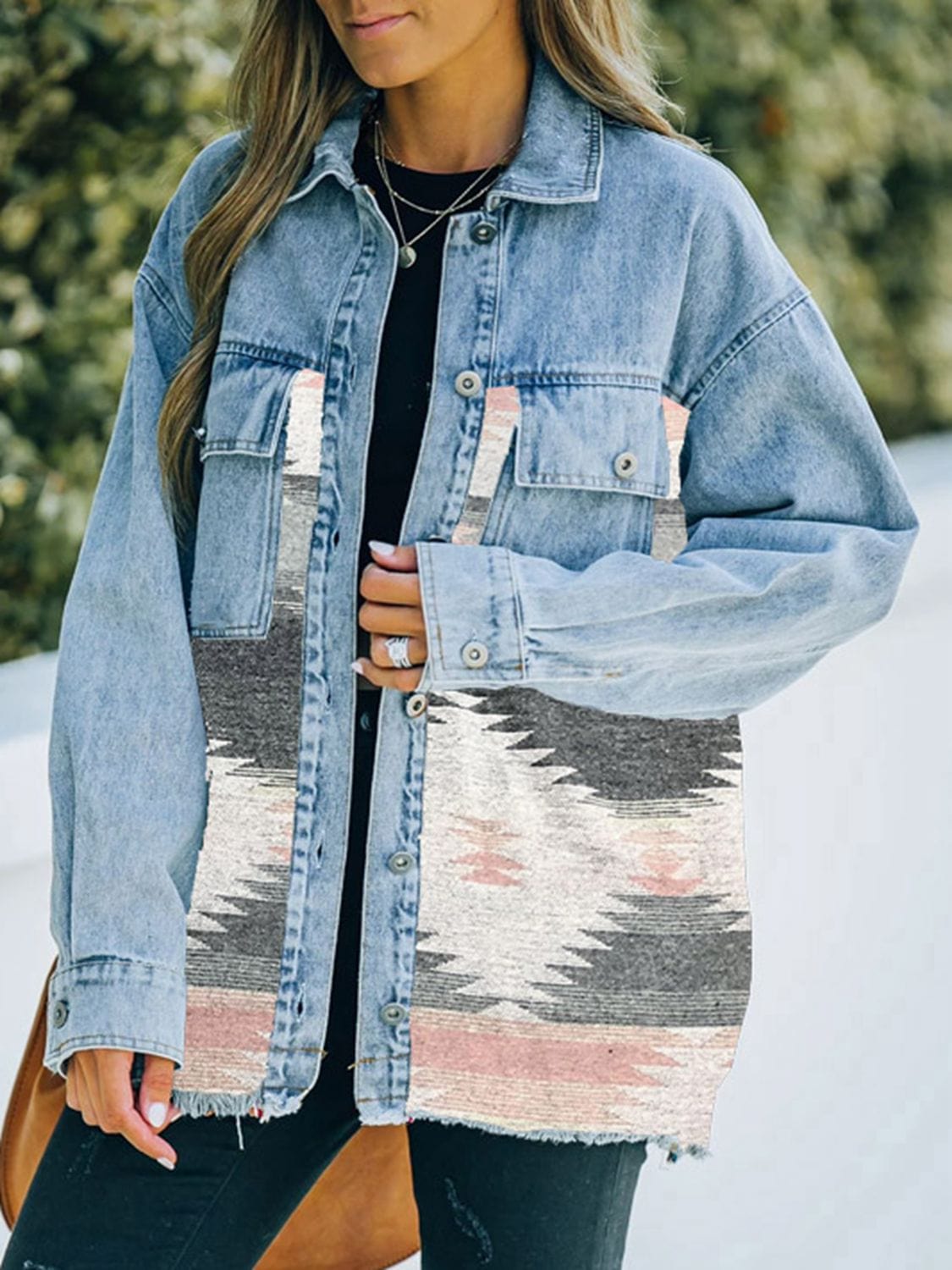 Gray Collared Neck Dropped Shoulder Denim Jacket