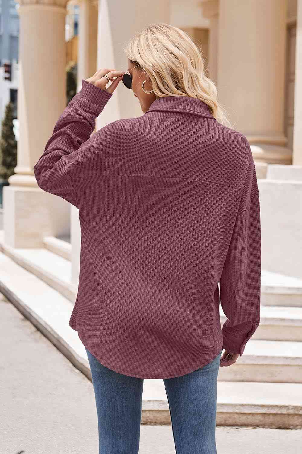 Gray Collared Neck Dropped Shoulder Shirt