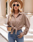 Rosy Brown Collared Neck Dropped Shoulder Shirt