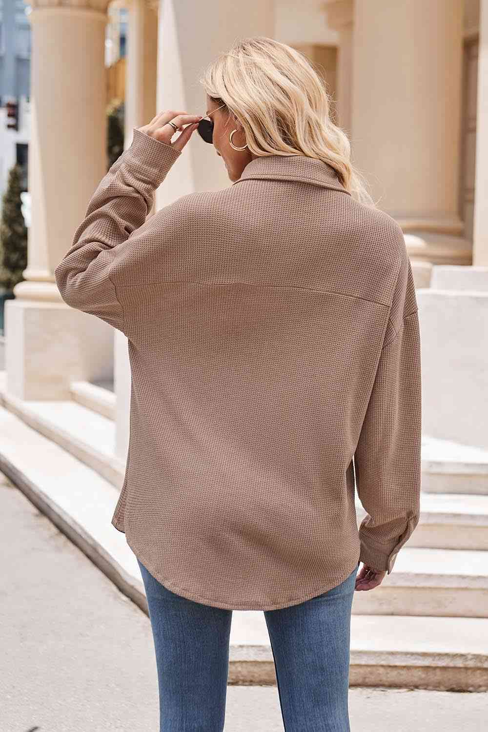 Rosy Brown Collared Neck Dropped Shoulder Shirt