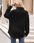 Black Collared Neck Dropped Shoulder Shirt