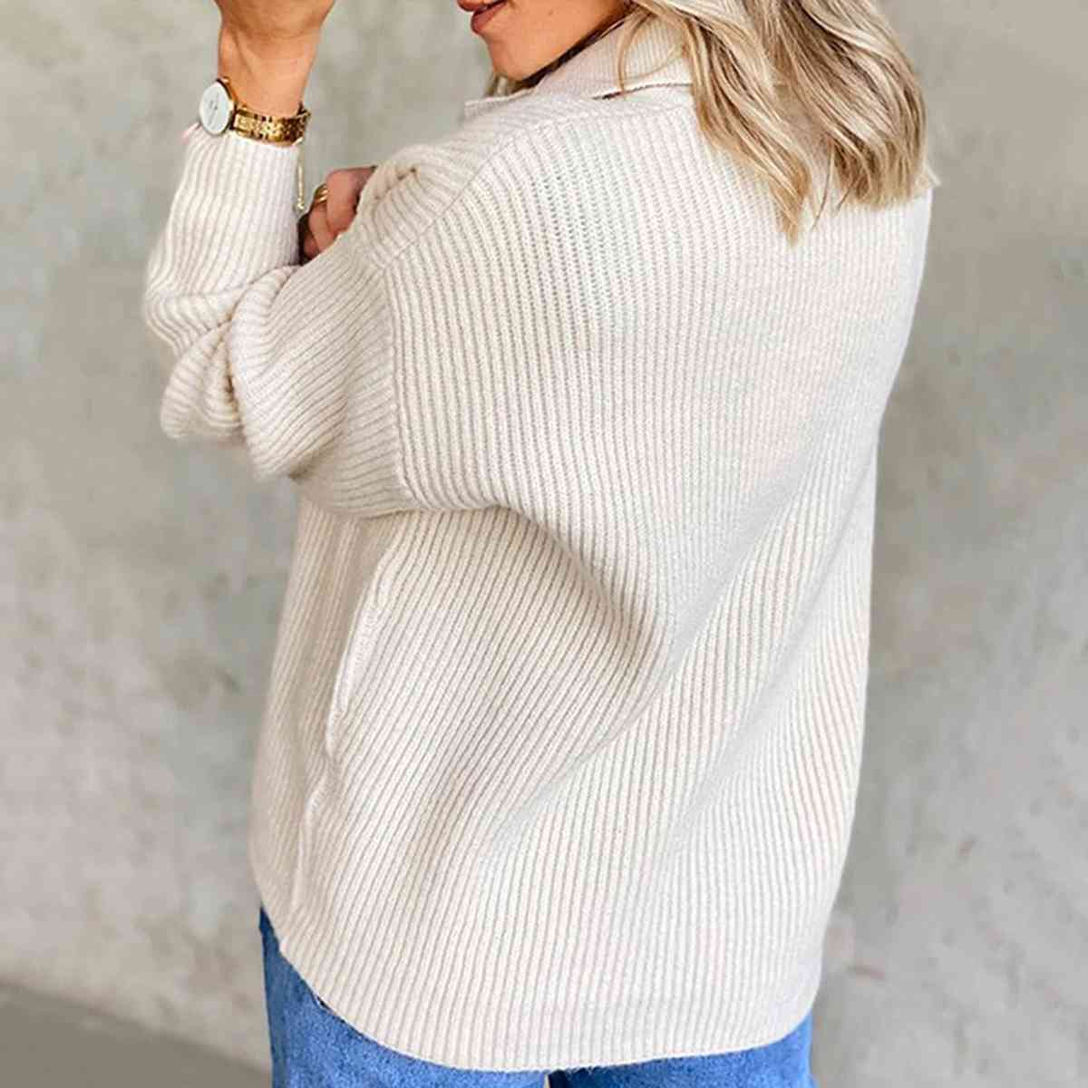 Gray Collared Neck Rib-Knit Top