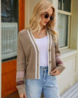 Rosy Brown Contrast Button Up Dropped Shoulder Cardigan