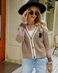 Rosy Brown Contrast Button Up Dropped Shoulder Cardigan