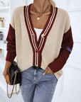 Light Gray Contrast Button Up Dropped Shoulder Cardigan