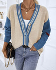 Light Gray Contrast Button Up Dropped Shoulder Cardigan