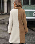 Dim Gray Contrast Dropped Shoulder Sherpa Coat