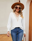 Light Gray Contrast Flounce Sleeve Blouse