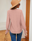 Tan Contrast Flounce Sleeve Blouse