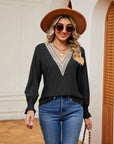 Dark Slate Gray Contrast Flounce Sleeve Blouse