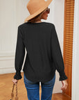 Gray Contrast Flounce Sleeve Blouse