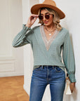 Gray Contrast Flounce Sleeve Blouse