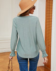 Gray Contrast Flounce Sleeve Blouse