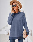 Dark Slate Gray Contrast Mock Neck Long Sleeve T-Shirt