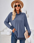 Dark Slate Gray Contrast Mock Neck Long Sleeve T-Shirt