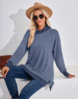 Dark Slate Gray Contrast Mock Neck Long Sleeve T-Shirt