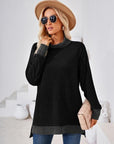 Black Contrast Mock Neck Long Sleeve T-Shirt