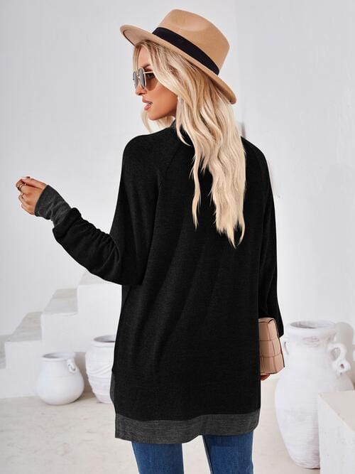 Black Contrast Mock Neck Long Sleeve T-Shirt