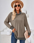 Light Gray Contrast Mock Neck Long Sleeve T-Shirt